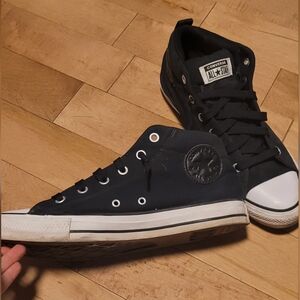 Converse Mid Top Black White Sneakers Unisex Classic Padded Collar Lace Up 11/9